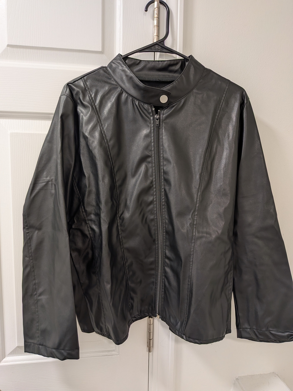 Women's Black Faux Leather Zip Jacket